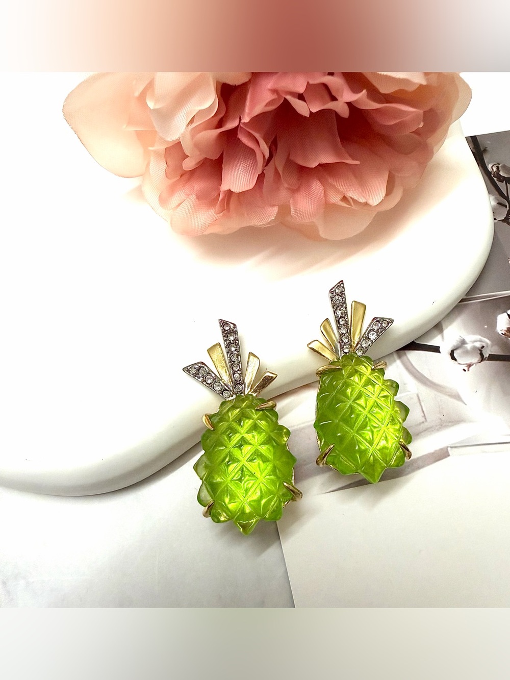 Alexis Bittar Green Lucite Pineapple Clip-On Earrings